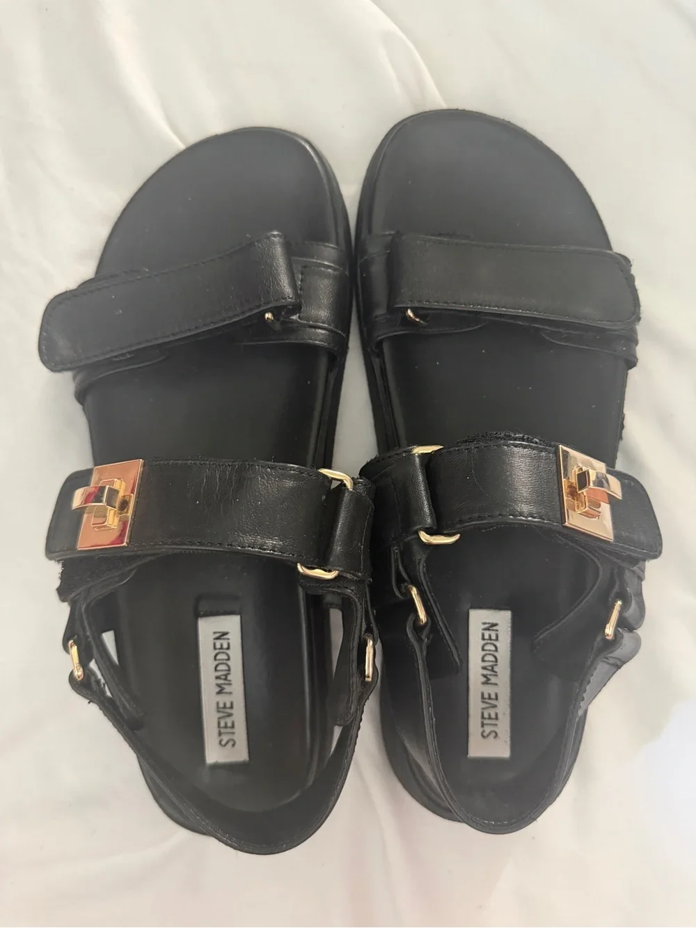Steve Madden Black Sandals with Gold Hardware